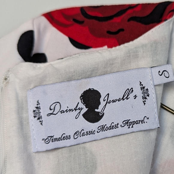 Dainty Jewells Floral Polka Dot Maxi Dress ¾ Sleeve Full Skirt Red Black White S - Picture 9 of 16